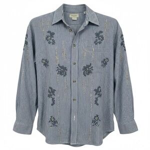 PILCRO Striped Embroidered Button Down Shirt Women's Small Blue White